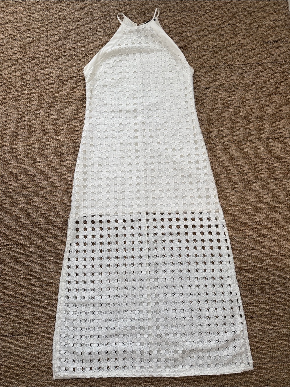 Vinete Bahl white eyelet high neck dress